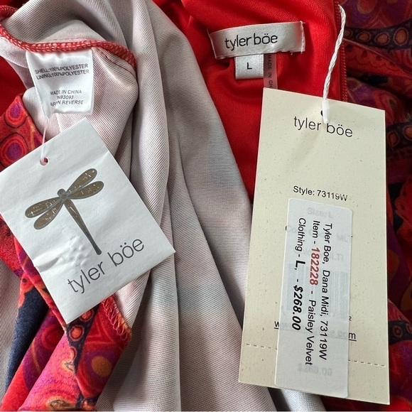 Tyler Boe orange velvet paisley print Dana midi dress bodycon long sleeve boho - Picture 6 of 13